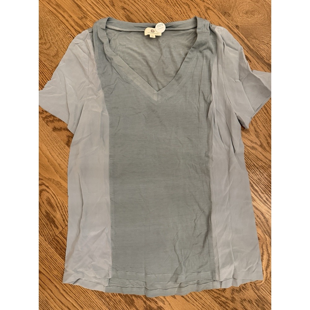 Adriano Goldschmied Women Blue Short Sleeve T-Shirt Sheer Paneled Small